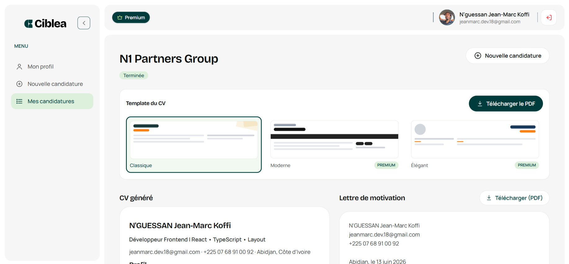 Dashboard Utilisateur