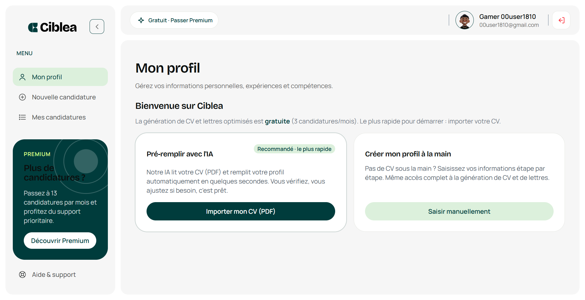 Profil candidat